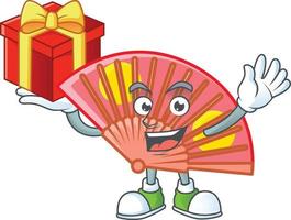 Red chinese folding fan cartoon character style vector