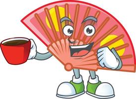 Red chinese folding fan cartoon character style vector