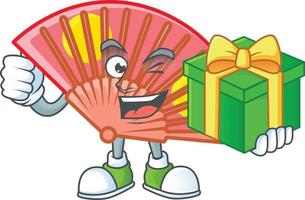 Red chinese folding fan cartoon character style vector