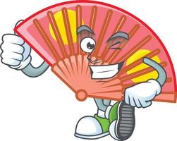 Red chinese folding fan cartoon character style vector