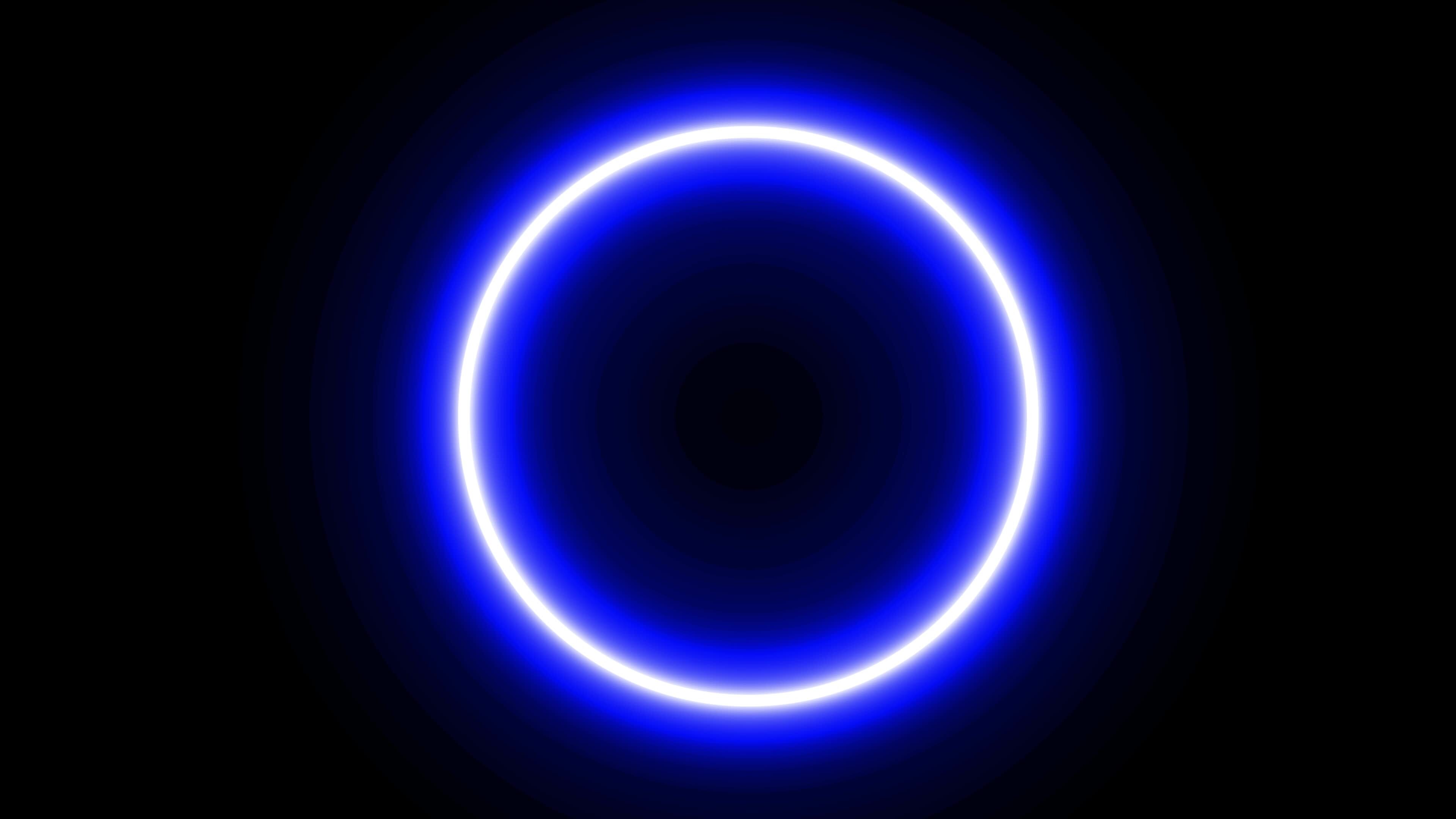 Animated blue slowly flashing neon circle on black background. Blinking