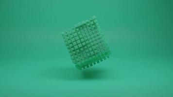 framväxt sci-fi kub i grön bakgrund. abstrakt 3d slinga animation. video