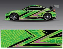 vector de diseño de envoltura de coche. Diseños de kits de fondo de carreras de franjas abstractas gráficas para envolver vehículos carrera de autos rally aventura y librea