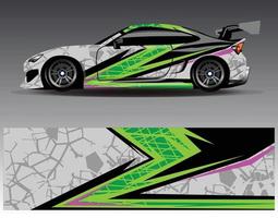 vector de diseño de envoltura de coche. Diseños de kits de fondo de carreras de franjas abstractas gráficas para envolver vehículos carrera de autos rally aventura y librea