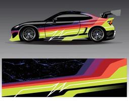 vector de diseño de envoltura de coche. Diseños de kits de fondo de carreras de franjas abstractas gráficas para envolver vehículos carrera de autos rally aventura y librea