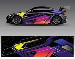 vector de diseño de envoltura de coche. Diseños de kits de fondo de carreras de franjas abstractas gráficas para envolver vehículos carrera de autos rally aventura y librea