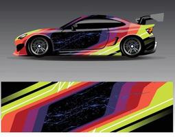 vector de diseño de envoltura de coche. Diseños de kits de fondo de carreras de franjas abstractas gráficas para envolver vehículos carrera de autos rally aventura y librea