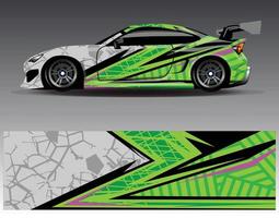 vector de diseño de envoltura de coche. Diseños de kits de fondo de carreras de franjas abstractas gráficas para envolver vehículos carrera de autos rally aventura y librea