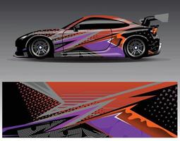 vector de diseño de envoltura de coche. Diseños de kits de fondo de carreras de franjas abstractas gráficas para envolver vehículos carrera de autos rally aventura y librea