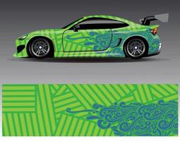 vector de diseño de envoltura de coche. Diseños de kits de fondo de carreras de franjas abstractas gráficas para envolver vehículos carrera de autos rally aventura y librea