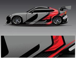 vector de diseño de envoltura de coche. Diseños de kits de fondo de carreras de franjas abstractas gráficas para envolver vehículos carrera de autos rally aventura y librea