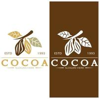 cocoa logo,cocoa bean,cocoa tree,cocoa branches and leaves,chocolate mix on white background,vintage,modern,simple,minimalist icon illustration template design vector