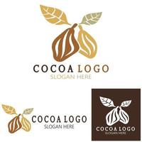 cocoa logo,cocoa bean,cocoa tree,cocoa branches and leaves,chocolate mix on white background,vintage,modern,simple,minimalist icon illustration template design vector