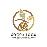 cocoa logo,cocoa bean,cocoa tree,cocoa branches and leaves,chocolate mix on white background,vintage,modern,simple,minimalist icon illustration template design vector