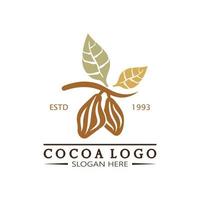 cocoa logo,cocoa bean,cocoa tree,cocoa branches and leaves,chocolate mix on white background,vintage,modern,simple,minimalist icon illustration template design vector