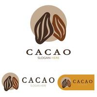 cocoa logo,cocoa bean,cocoa tree,cocoa branches and leaves,chocolate mix on white background,vintage,modern,simple,minimalist icon illustration template design vector