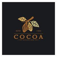 cocoa logo,cocoa bean,cocoa tree,cocoa branches and leaves,chocolate mix on white background,vintage,modern,simple,minimalist icon illustration template design vector