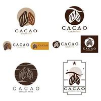 cocoa logo,cocoa bean,cocoa tree,cocoa branches and leaves,chocolate mix on white background,vintage,modern,simple,minimalist icon illustration template design vector