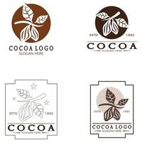 cocoa logo,cocoa bean,cocoa tree,cocoa branches and leaves,chocolate mix on white background,vintage,modern,simple,minimalist icon illustration template design vector