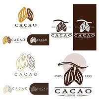 cacao logotipo,cacao frijol, cacao árbol,cacao ramas y hojas,chocolate mezcla en blanco fondo, vintage, moderno, simple, minimalista icono ilustración modelo diseño vector