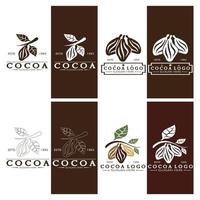 cocoa logo,cocoa bean,cocoa tree,cocoa branches and leaves,chocolate mix on white background,vintage,modern,simple,minimalist icon illustration template design vector