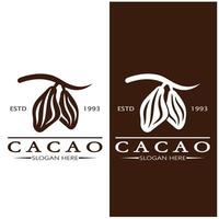 cocoa logo,cocoa bean,cocoa tree,cocoa branches and leaves,chocolate mix on white background,vintage,modern,simple,minimalist icon illustration template design vector