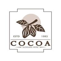 cacao logotipo,cacao frijol, cacao árbol,cacao ramas y hojas,chocolate mezcla en blanco fondo, vintage, moderno, simple, minimalista icono ilustración modelo diseño vector