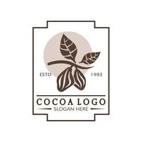 cocoa logo,cocoa bean,cocoa tree,cocoa branches and leaves,chocolate mix on white background,vintage,modern,simple,minimalist icon illustration template design vector