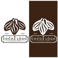 cocoa logo,cocoa bean,cocoa tree,cocoa branches and leaves,chocolate mix on white background,vintage,modern,simple,minimalist icon illustration template design vector