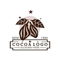 cocoa logo,cocoa bean,cocoa tree,cocoa branches and leaves,chocolate mix on white background,vintage,modern,simple,minimalist icon illustration template design vector