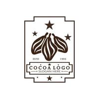 cocoa logo,cocoa bean,cocoa tree,cocoa branches and leaves,chocolate mix on white background,vintage,modern,simple,minimalist icon illustration template design vector