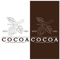 cocoa logo,cocoa bean,cocoa tree,cocoa branches and leaves,chocolate mix on white background,vintage,modern,simple,minimalist icon illustration template design vector