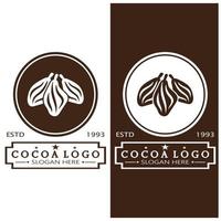 cocoa logo,cocoa bean,cocoa tree,cocoa branches and leaves,chocolate mix on white background,vintage,modern,simple,minimalist icon illustration template design vector