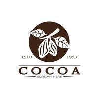 cocoa logo,cocoa bean,cocoa tree,cocoa branches and leaves,chocolate mix on white background,vintage,modern,simple,minimalist icon illustration template design vector