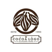 cocoa logo,cocoa bean,cocoa tree,cocoa branches and leaves,chocolate mix on white background,vintage,modern,simple,minimalist icon illustration template design vector