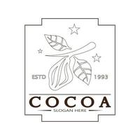 cocoa logo,cocoa bean,cocoa tree,cocoa branches and leaves,chocolate mix on white background,vintage,modern,simple,minimalist icon illustration template design vector