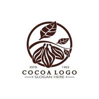 cocoa logo,cocoa bean,cocoa tree,cocoa branches and leaves,chocolate mix on white background,vintage,modern,simple,minimalist icon illustration template design vector