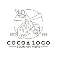 cocoa logo,cocoa bean,cocoa tree,cocoa branches and leaves,chocolate mix on white background,vintage,modern,simple,minimalist icon illustration template design vector