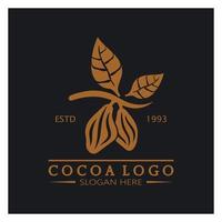 cocoa logo,cocoa bean,cocoa tree,cocoa branches and leaves,chocolate mix on white background,vintage,modern,simple,minimalist icon illustration template design vector