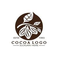 cocoa logo,cocoa bean,cocoa tree,cocoa branches and leaves,chocolate mix on white background,vintage,modern,simple,minimalist icon illustration template design vector