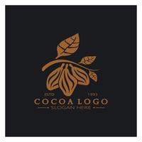 cocoa logo,cocoa bean,cocoa tree,cocoa branches and leaves,chocolate mix on white background,vintage,modern,simple,minimalist icon illustration template design vector