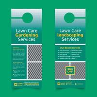 lawn care and gardening, lawn trimming, door hanger design template, Or lawn mower and landscaping door hanger template vector layout