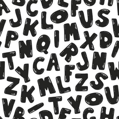 Black Latin letters of the alphabet on white background, vector seamless pattern