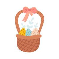 Pascua de Resurrección huevo cesta, vector plano mano dibujado ilustración