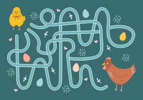 Labyrinth, help the chicken find the way to hen. Logical quest for children. Cute illustration for childrens books, educational game vector