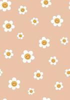 Groovy retro daisy flowers background. Groovy flowers seamless pattern. Groovy floral pastel wallpaper with flowers. Vintage retro 70s print. Pastel retro 80s cartoon paper. Peace vector illustration.