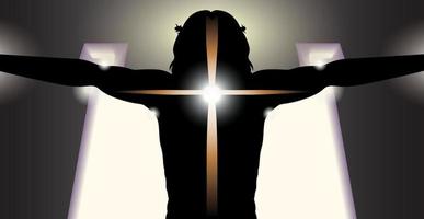 Christianity concept. It is a picture of the back of Jesus, with a crucifix light. contrast of light and shadow. vector