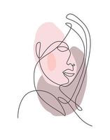 One single line drawing woman beauty abstract face, hairstyle,  fashion vector illustration. Pretty sexy minimalist feminine style concept for t-shirt print. Modern continuous line draw graphic design