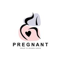 Pregnant Logo, Pregnant Mother Care Design, Vector Beauty Pregnant Mom and Baby, Icon Template Illustration