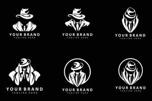 diseño del logotipo de la mafia, icono de traje de esmoquin, empresario vectorial, detective del logotipo, etiqueta de marca vector